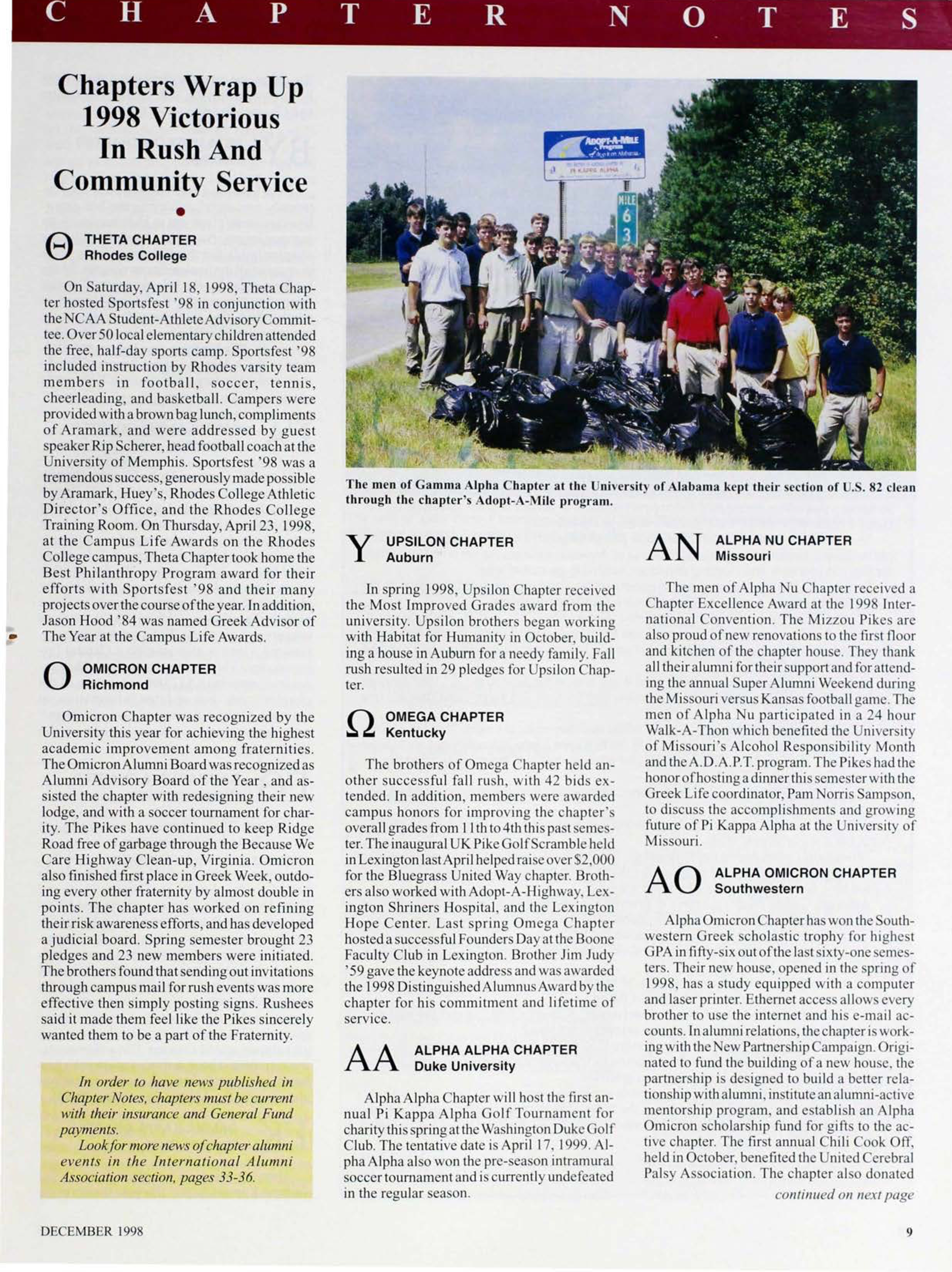 Chapter Notes, December 1998